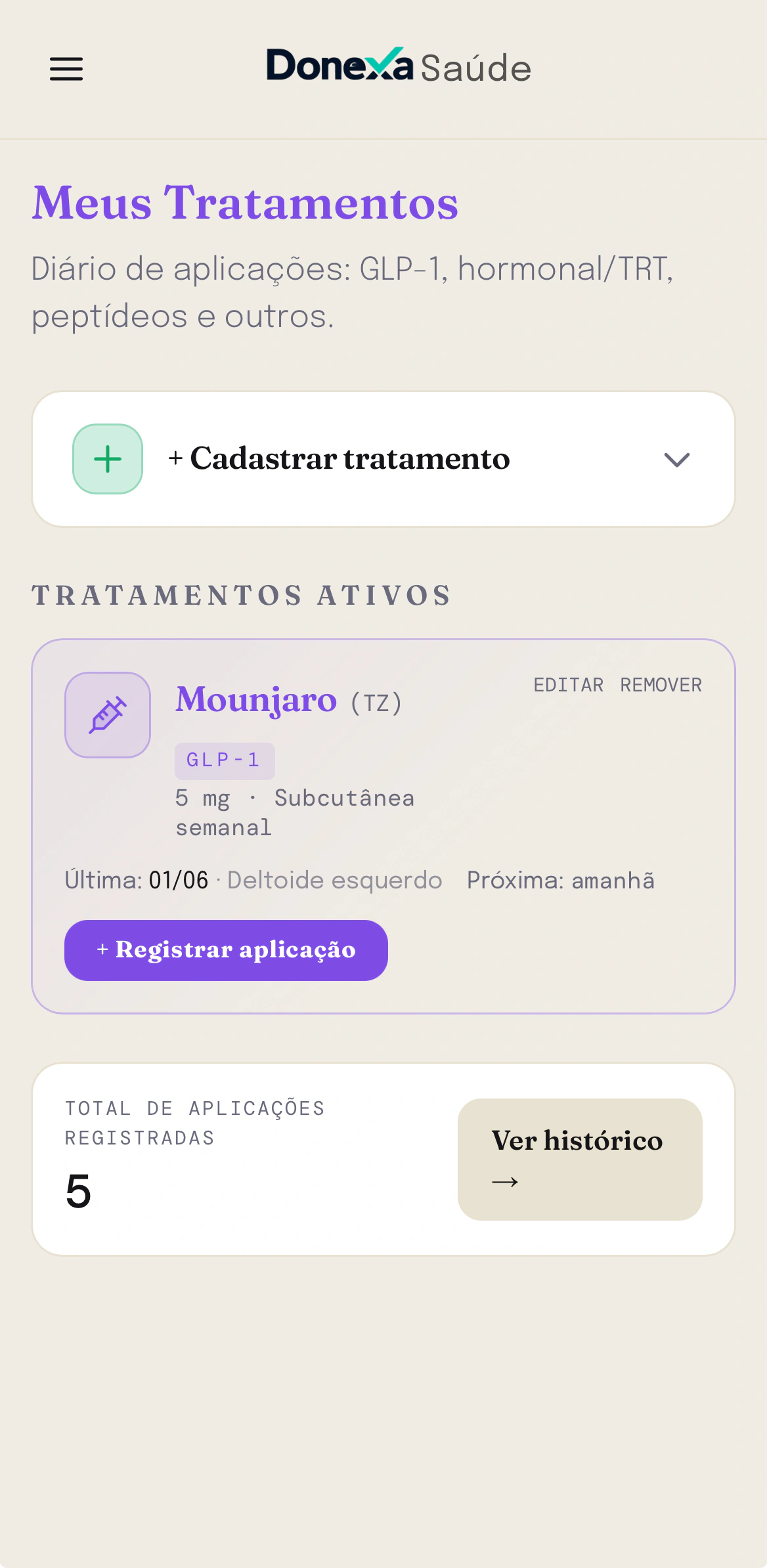 Cadastrar tratamento no Donexa