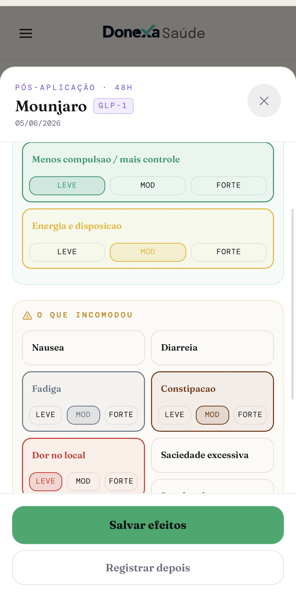 O que melhorou e o que incomodou: efeitos por aplicação no Donexa